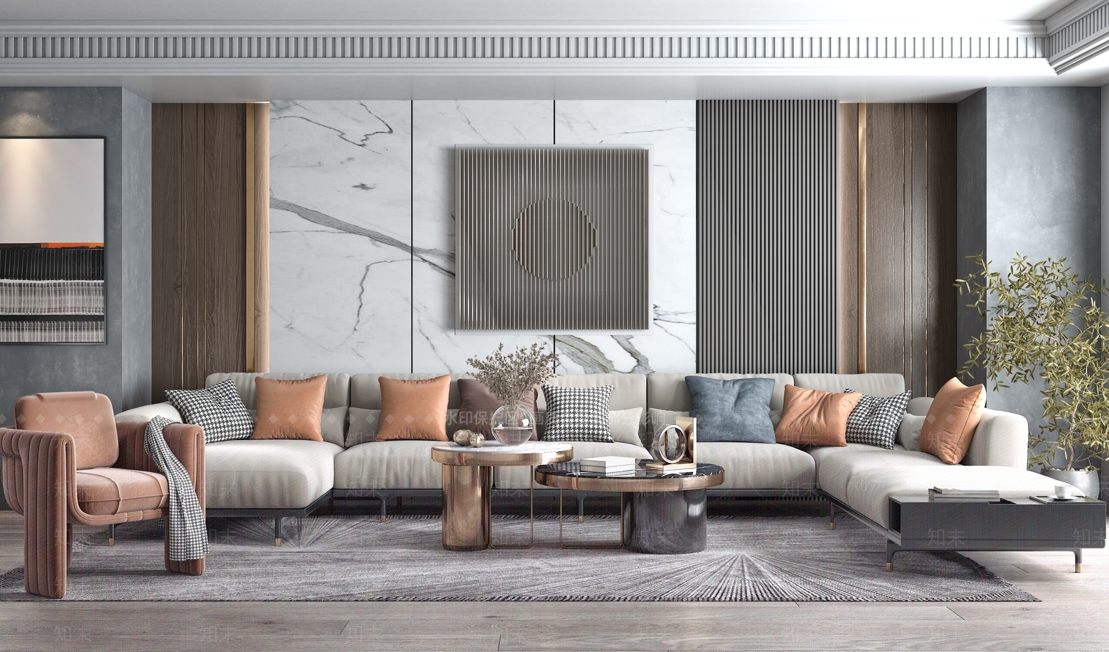 现代轻奢沙发茶几组3d模型 Id 知末3d模型网