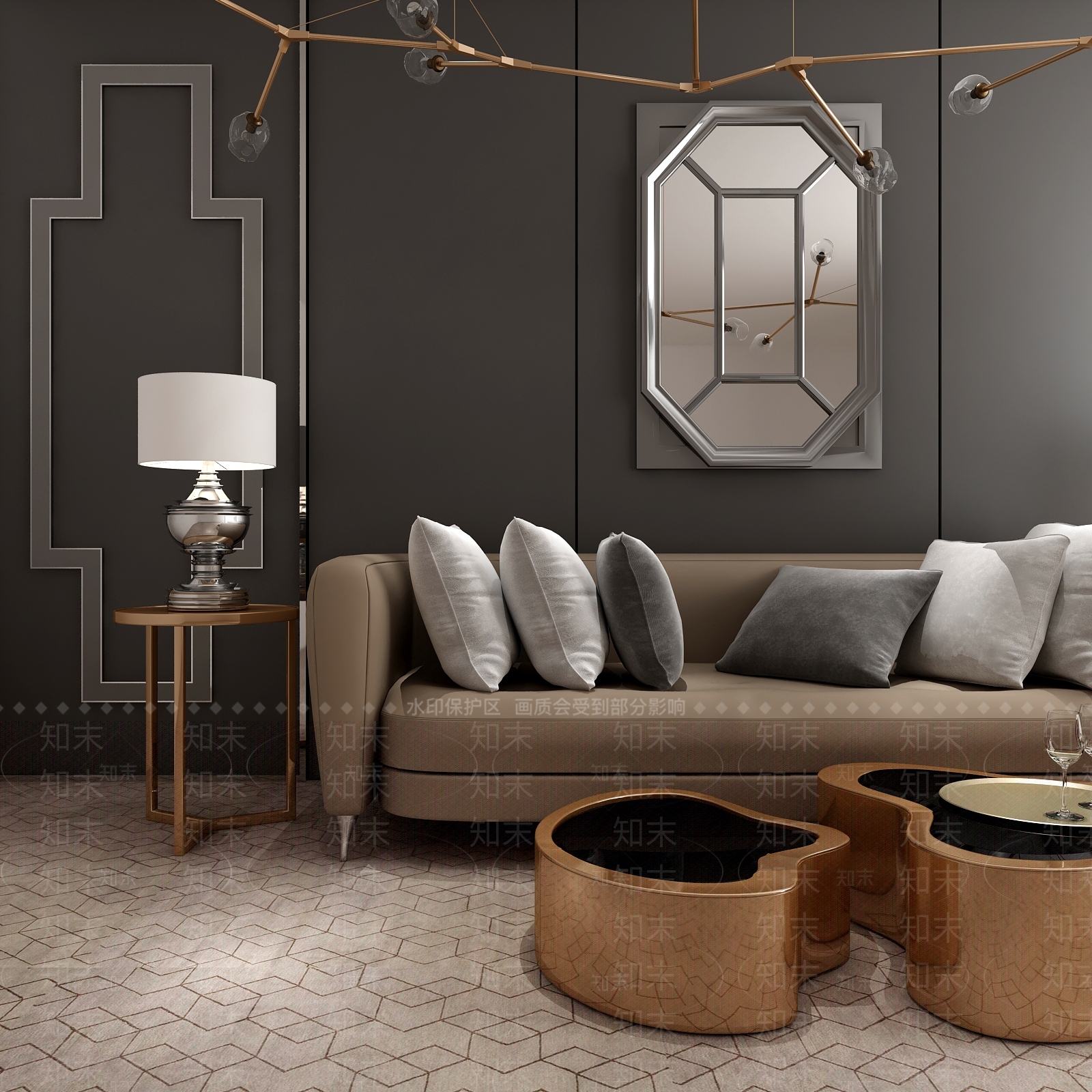 简欧时尚客厅3D模型下载【ID:959343992】