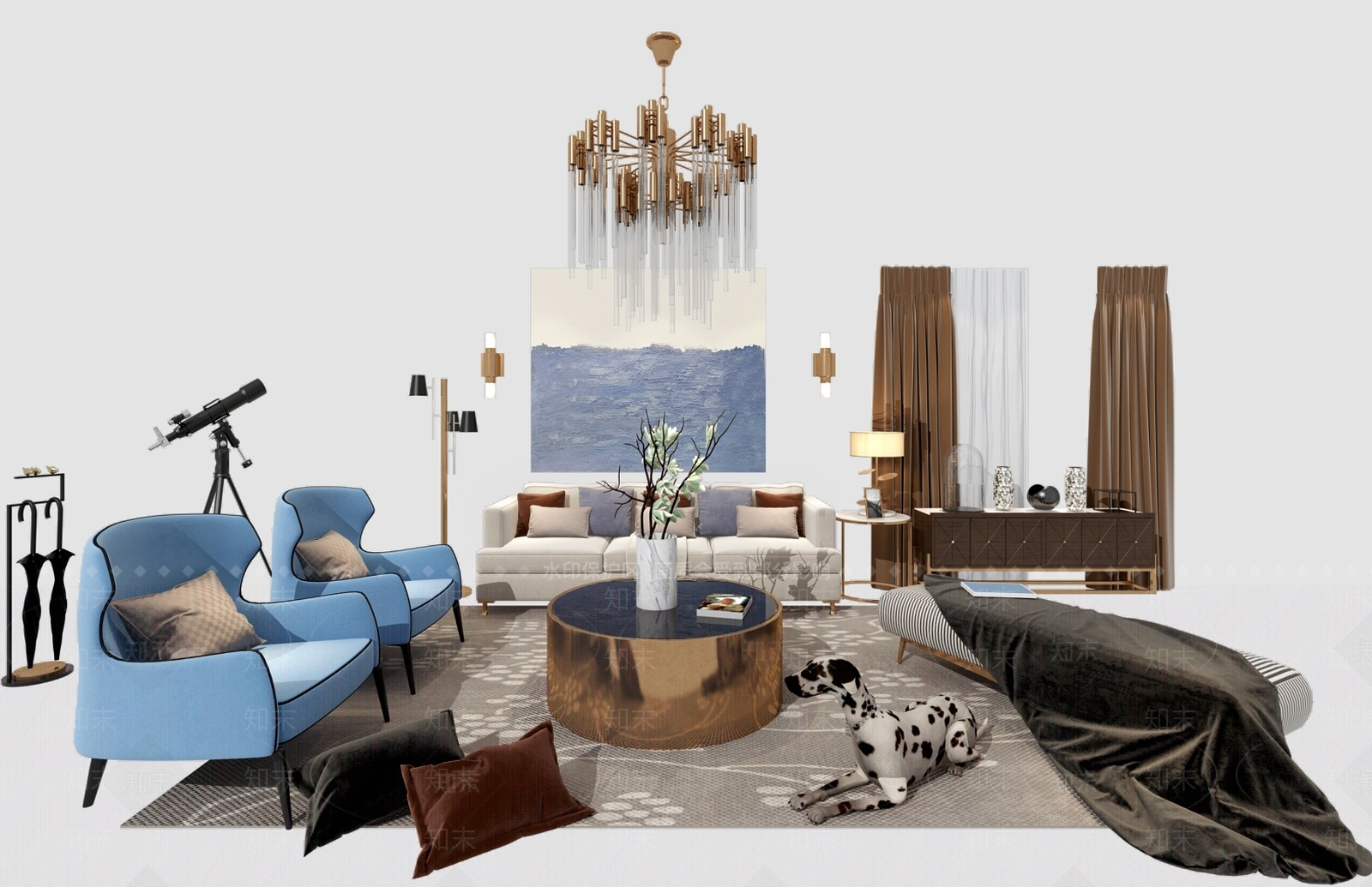 现代客厅家具组合3D模型下载【ID:359347334】