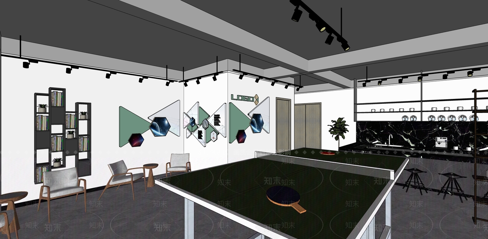 工业风格桌球室SU模型下载【ID:559387483】