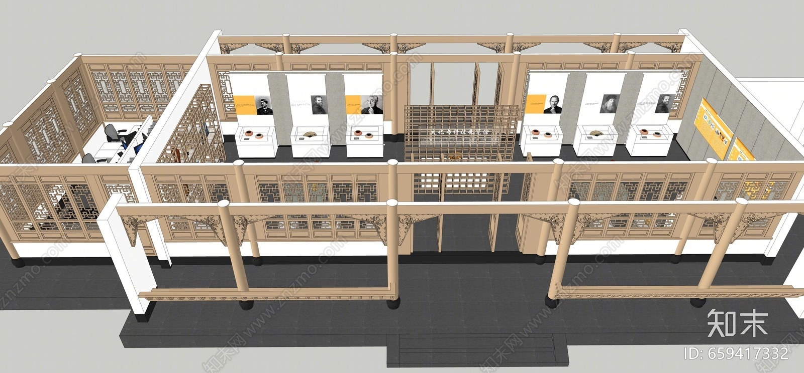 中式风格博物馆SU模型下载【ID:659417332】