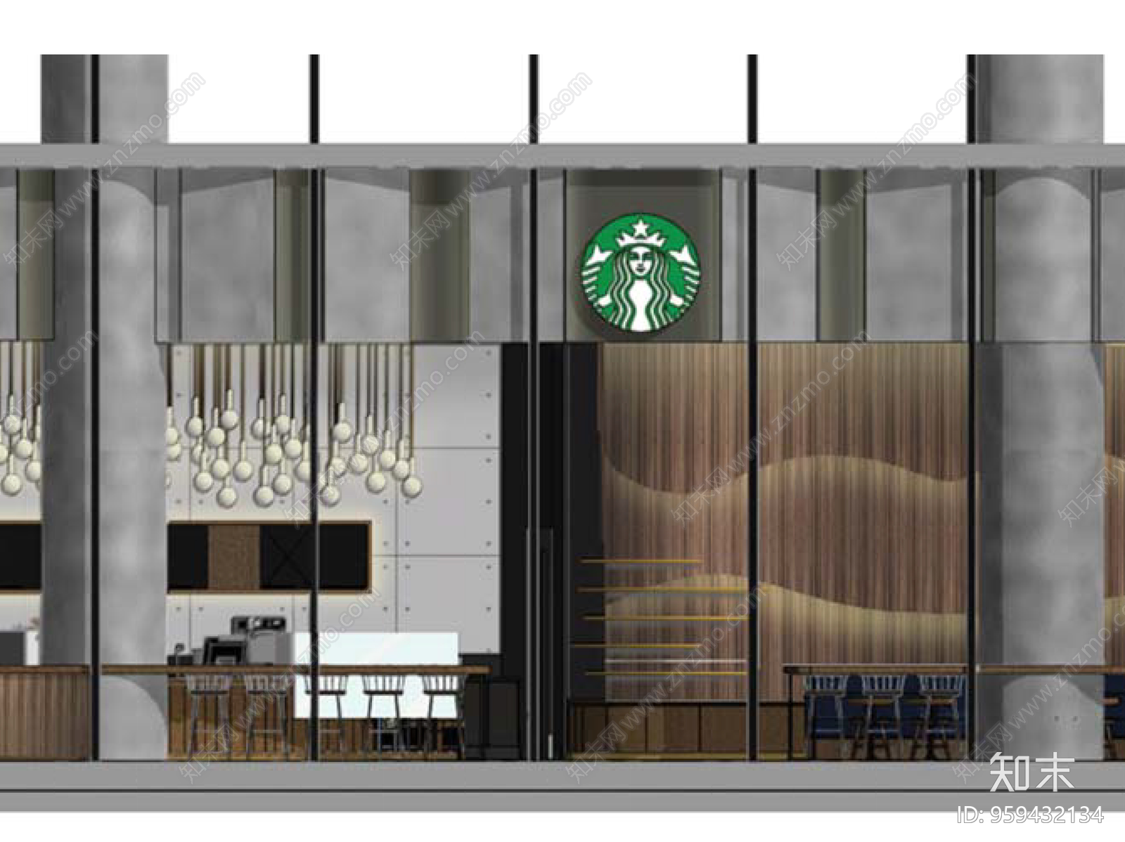 杭州来福士星巴克咖啡丨效果图施工图下载【ID:959432134】