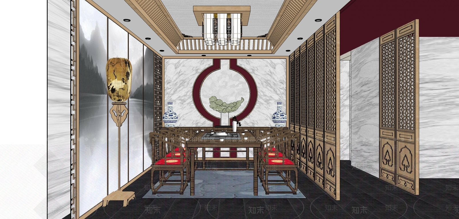 新中式风格茶室SU模型下载【ID:959434378】