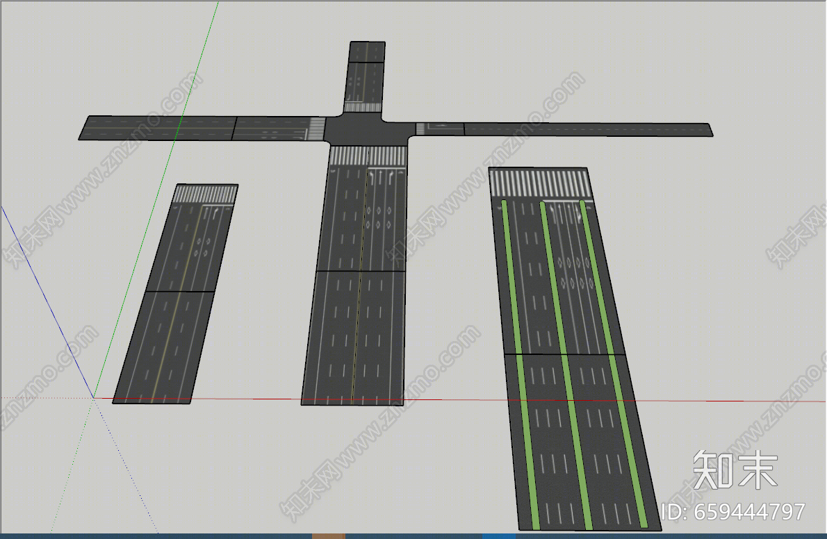 现代风格景观道路组件SU模型下载【ID:659444797】