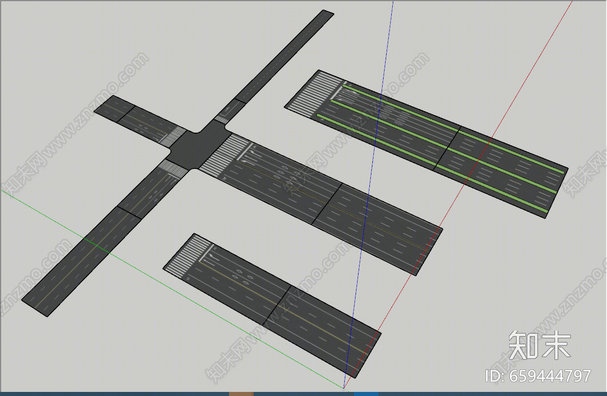 现代风格景观道路组件SU模型下载【ID:659444797】