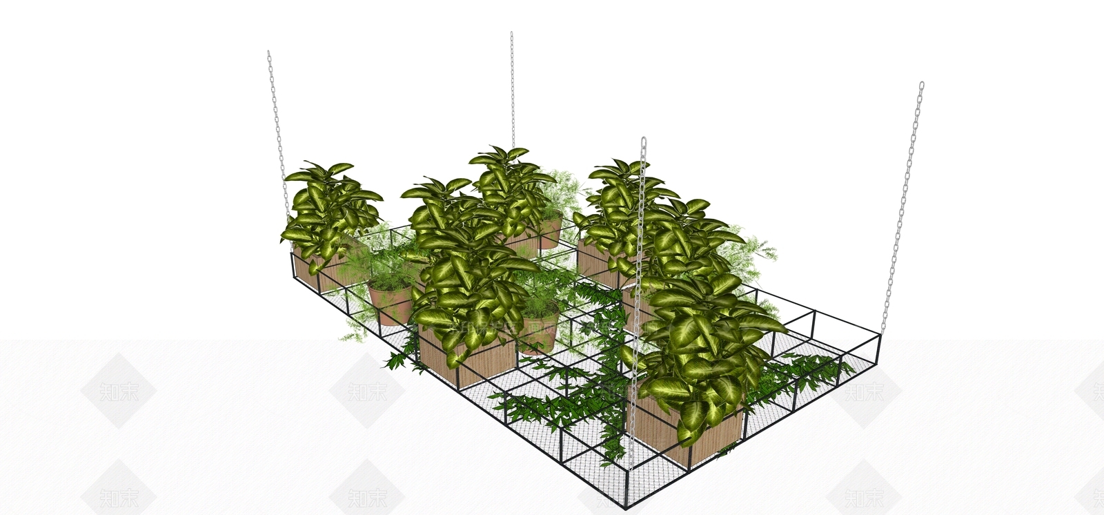 工业风格植物墙饰SU模型下载【ID:959480041】