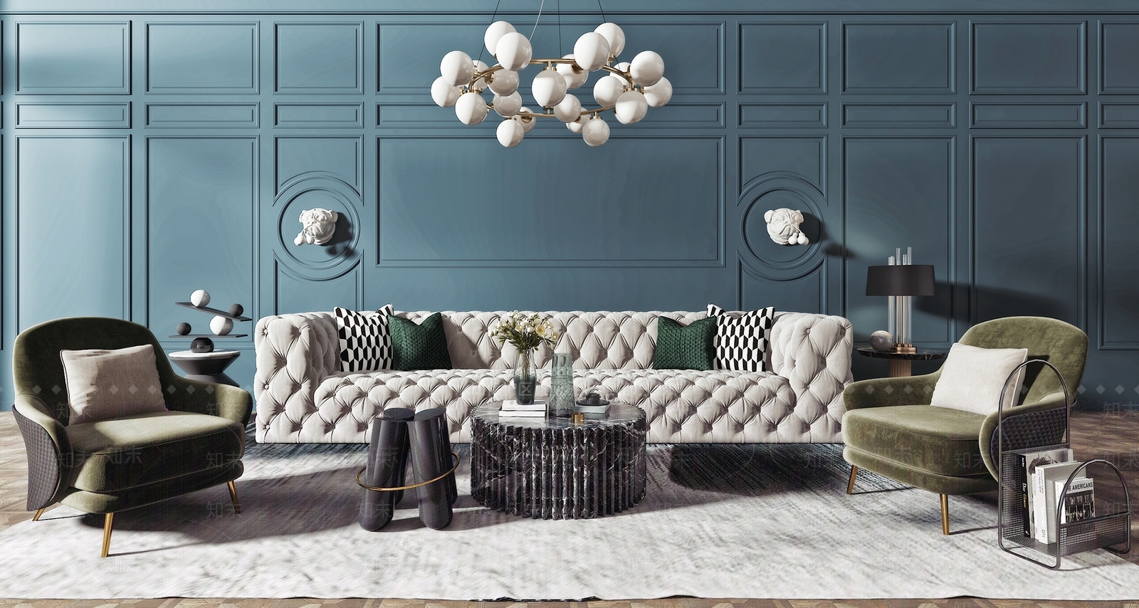 简欧风格沙发茶几组合3D模型下载【ID:159499051】