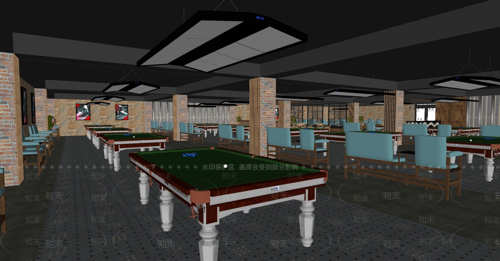 现代风格桌球室SU模型下载【ID:559540439】