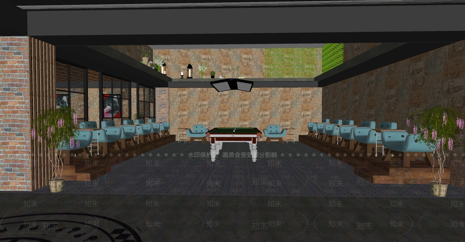 现代风格桌球室SU模型下载【ID:559540439】