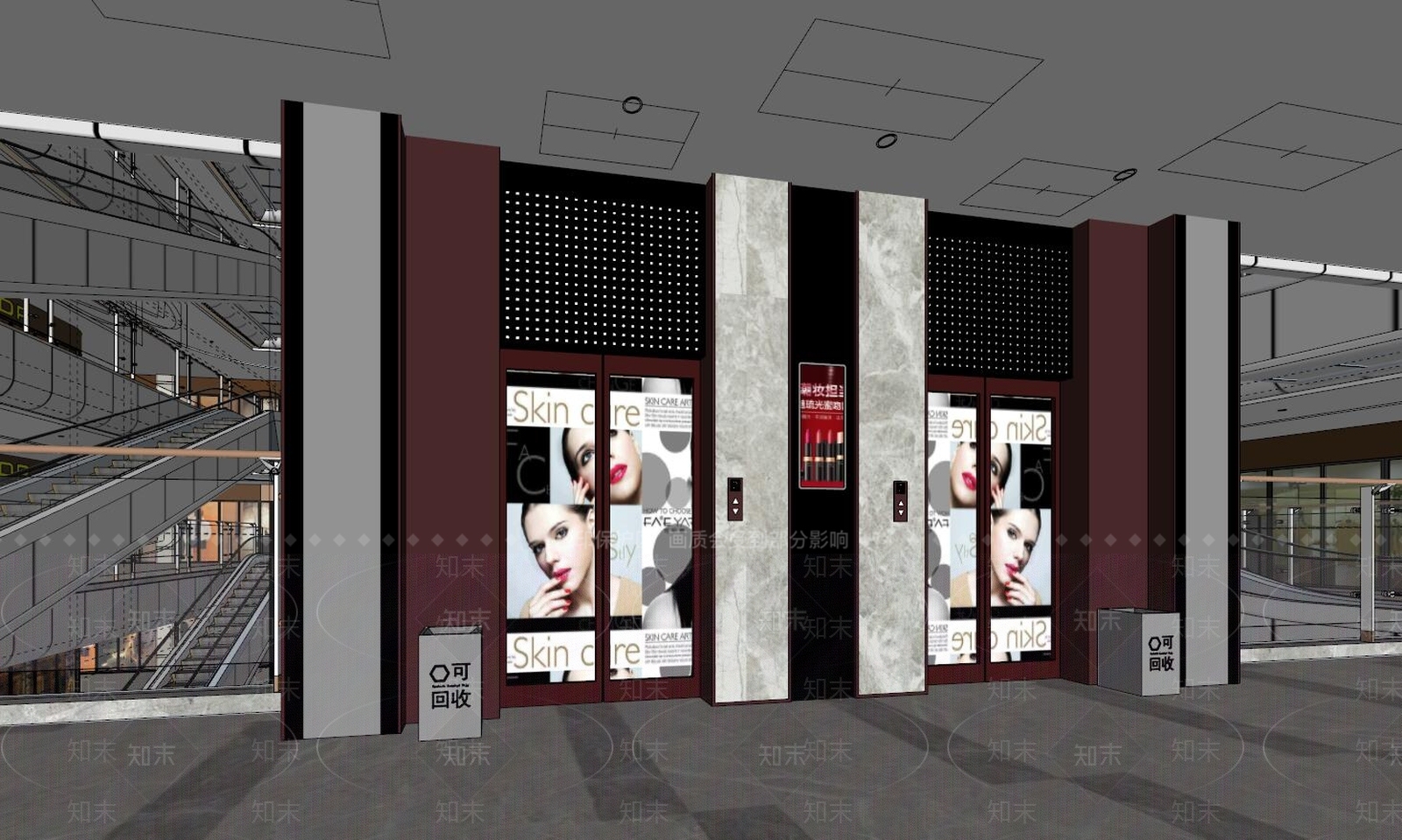 现代风格酒店电梯间SU模型下载【ID:959547550】