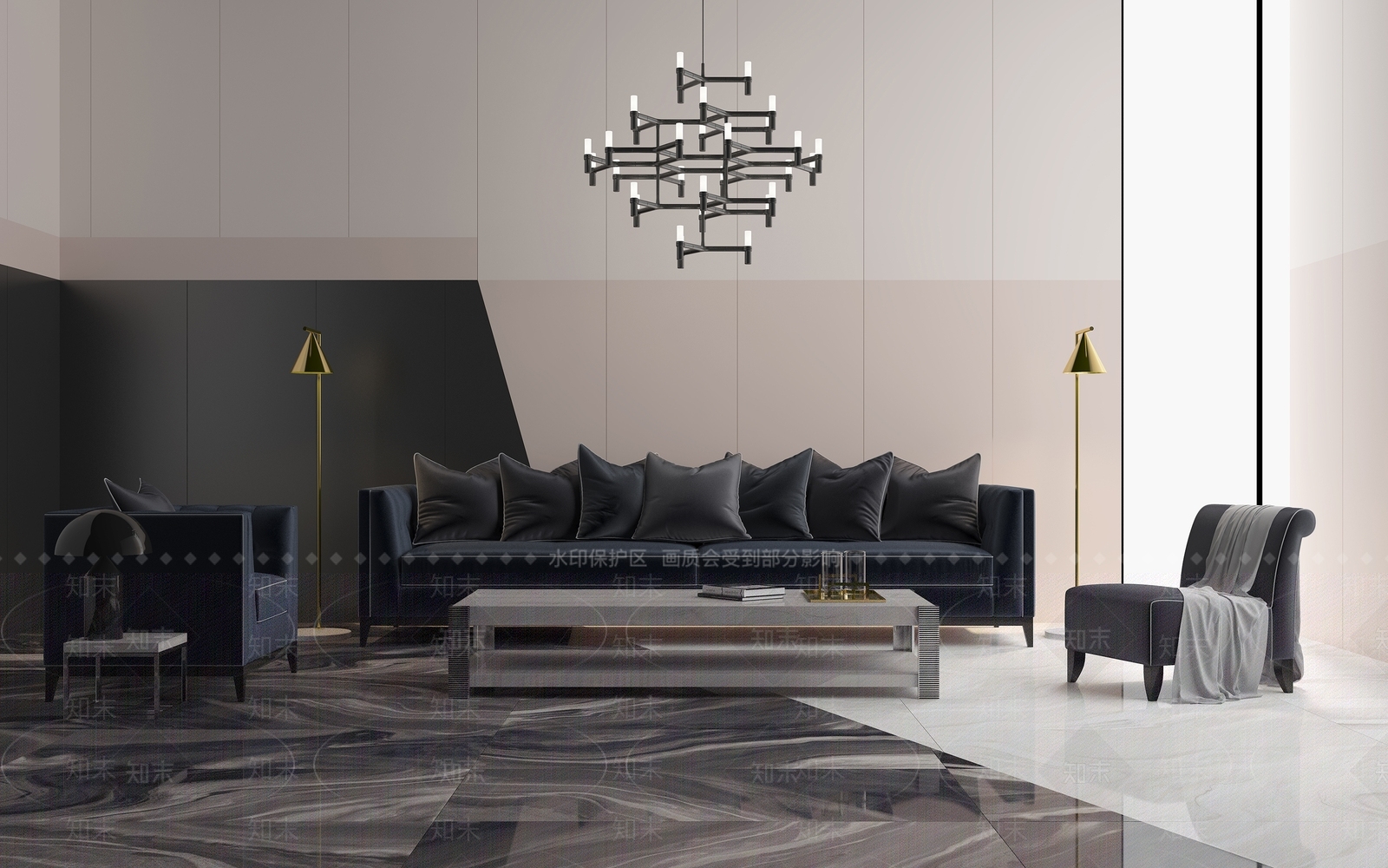 后现代整体客厅3D模型下载【ID:759570824】