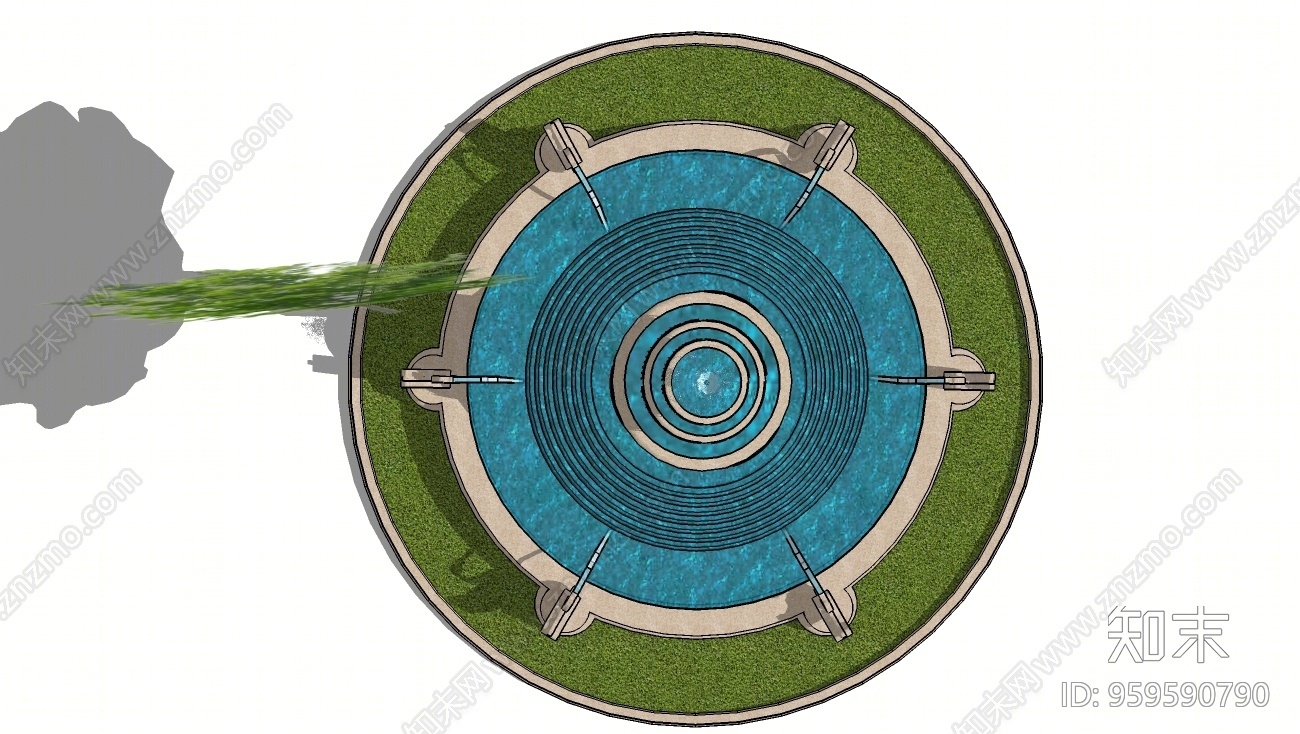 法式风格景观水池SU模型下载【ID:959590790】