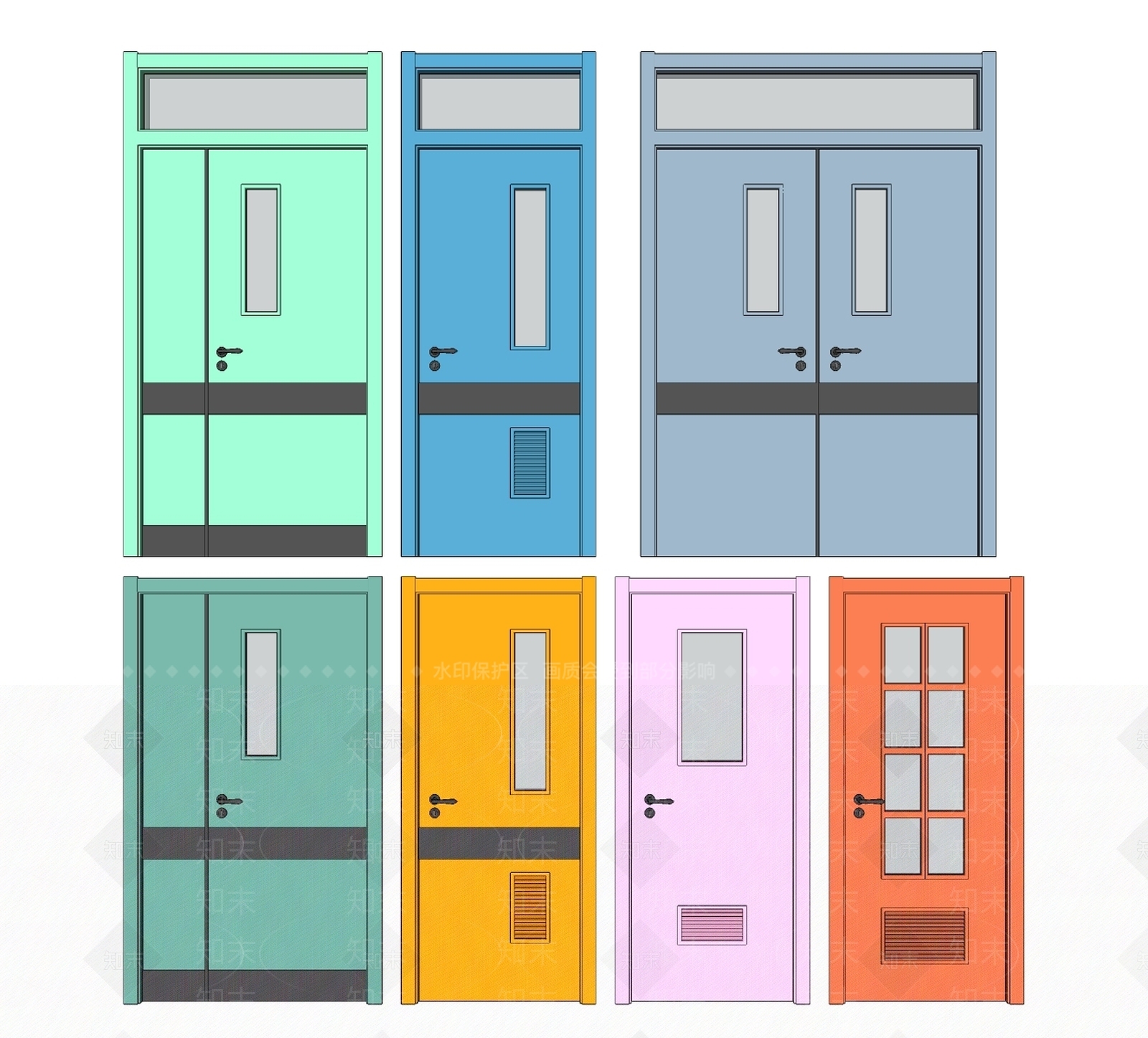 现代医院门组合SU模型下载【ID:759641552】