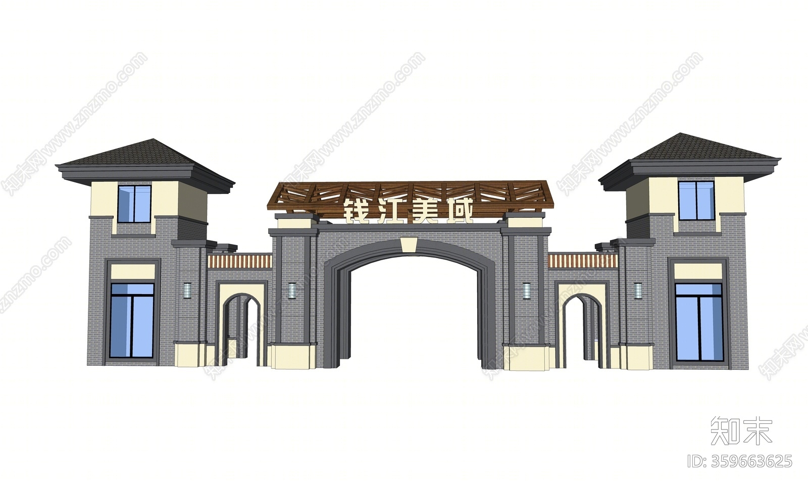 新中式风格住宅小区SU模型下载【ID:359663625】