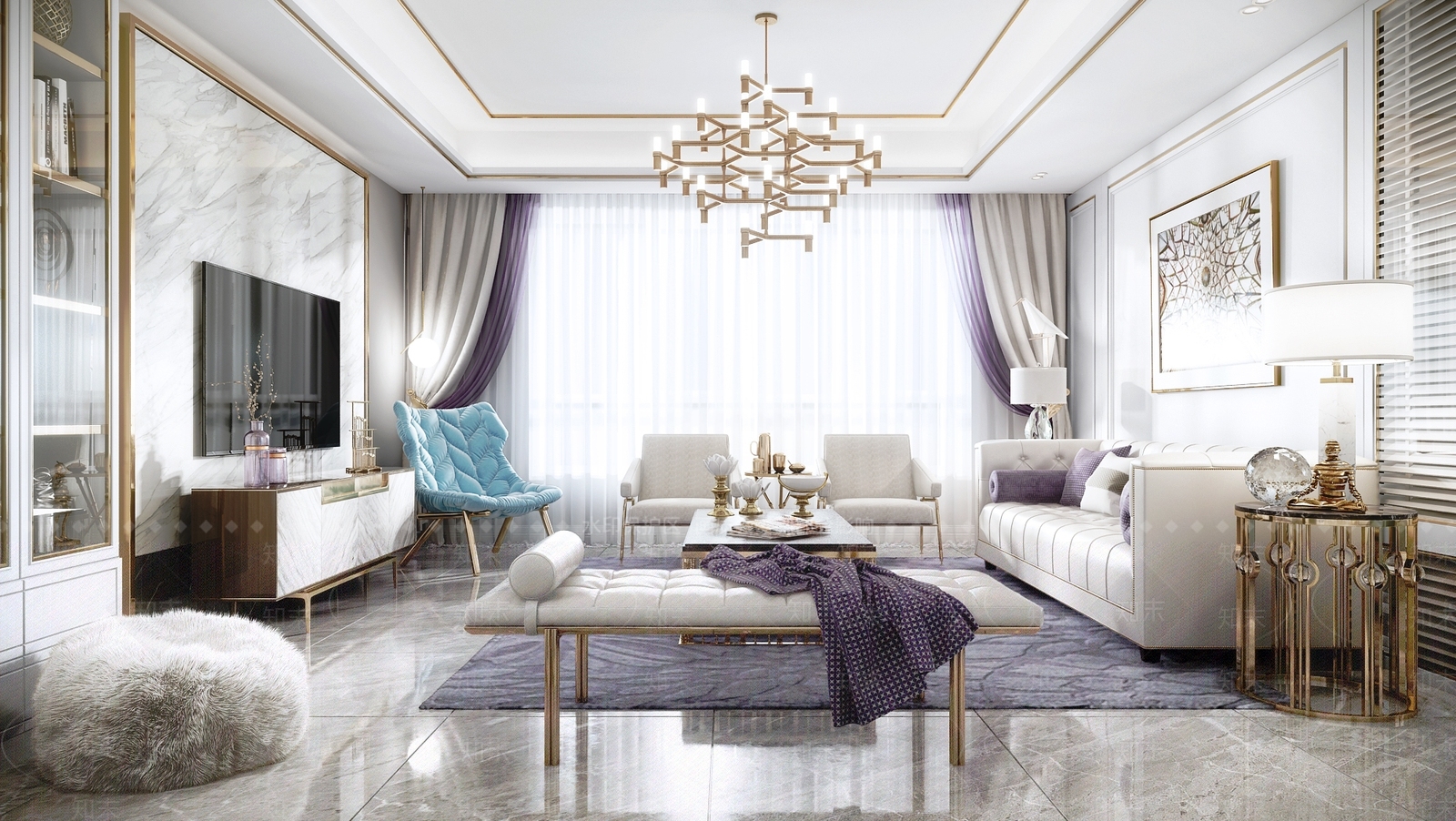 美式风格家居客厅3D模型下载【ID:759668789】