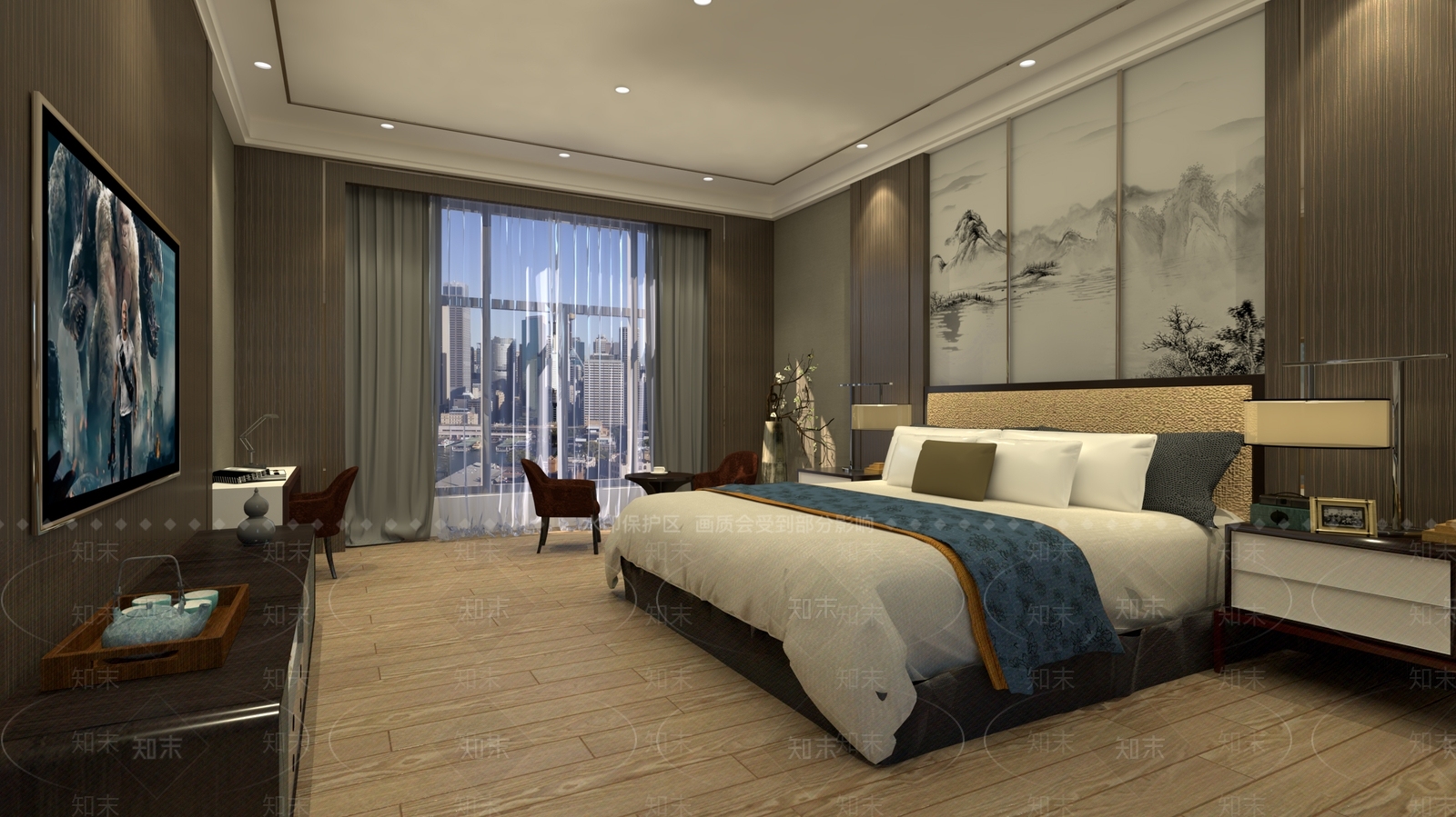 新中式单人间客房SU模型下载【ID:959673284】