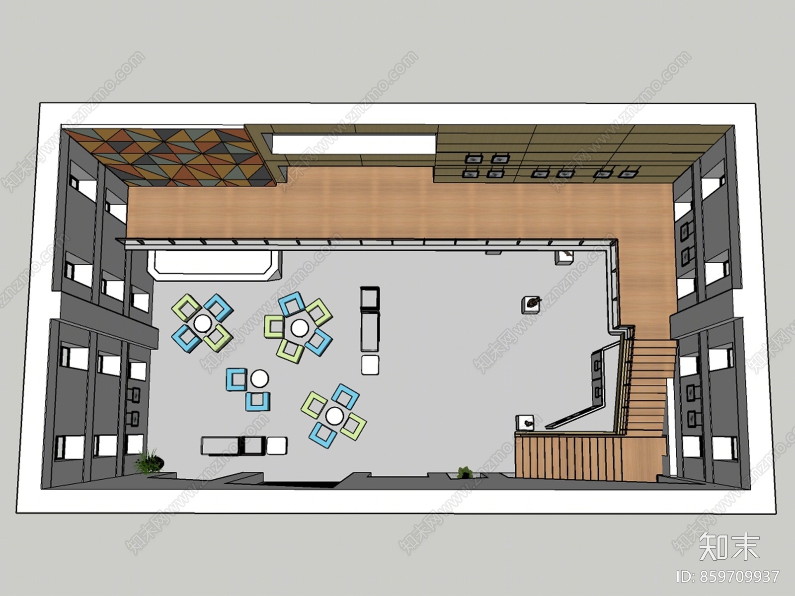 现代风格公司大堂SU模型下载【ID:859709937】