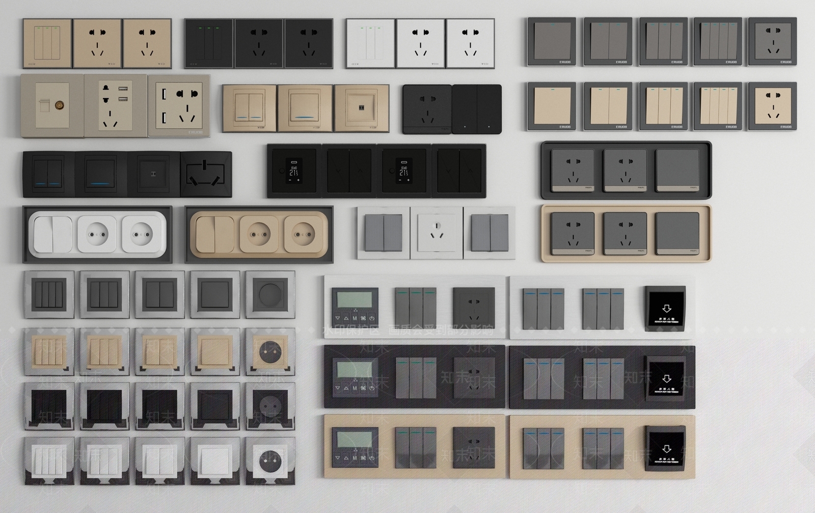 现代开关插座面板组合3D模型下载【ID:759735308】