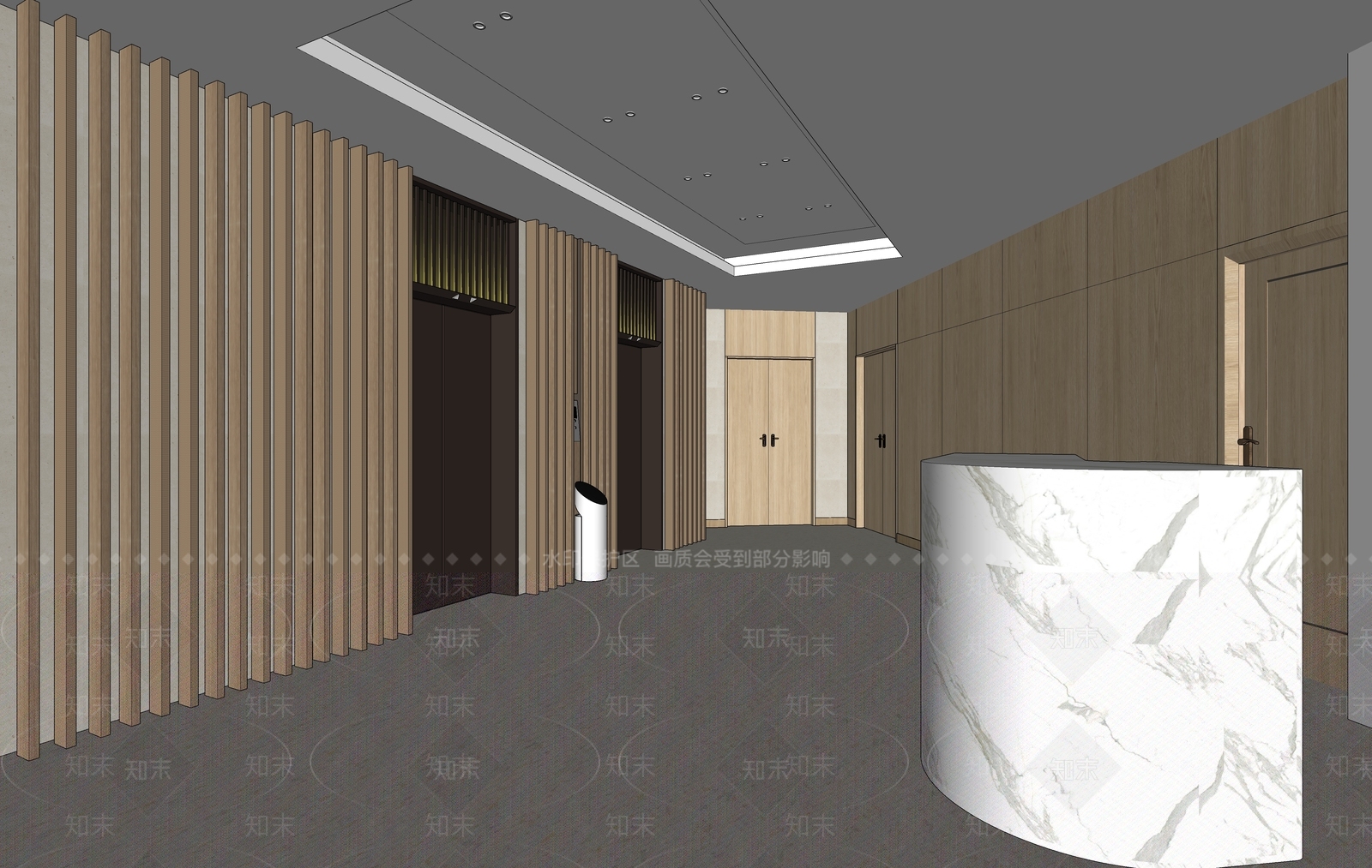 现代风格电梯厅SU模型下载【ID:659736231】
