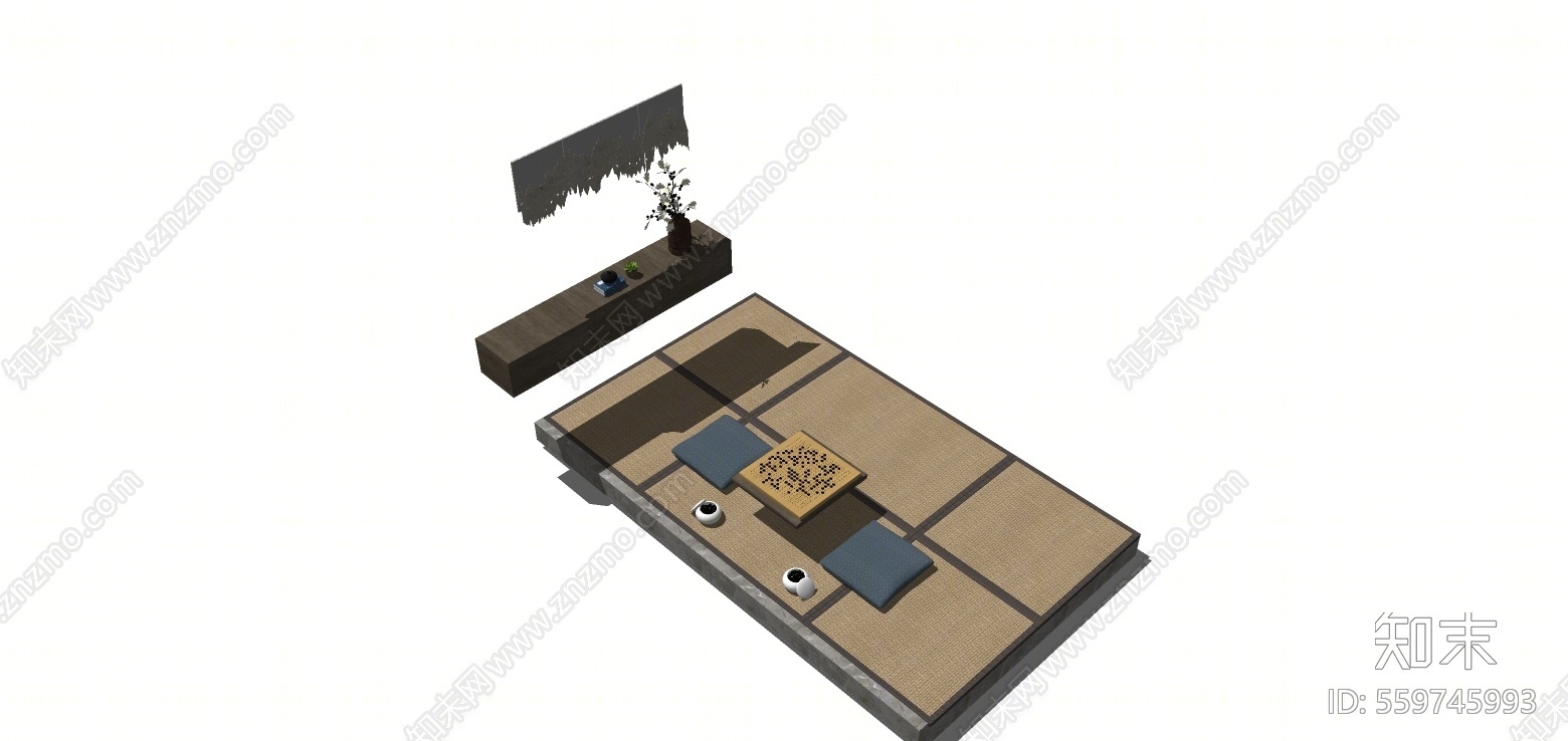 日式风格榻榻米床SU模型下载【ID:559745993】