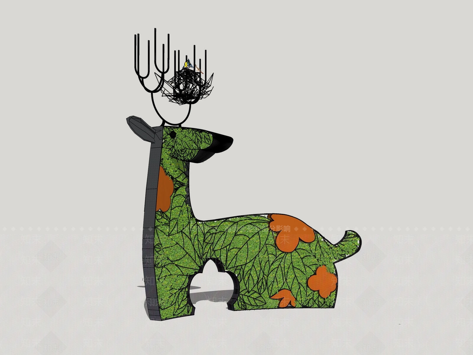 现代风格梅花鹿雕塑SU模型下载【ID:659760696】