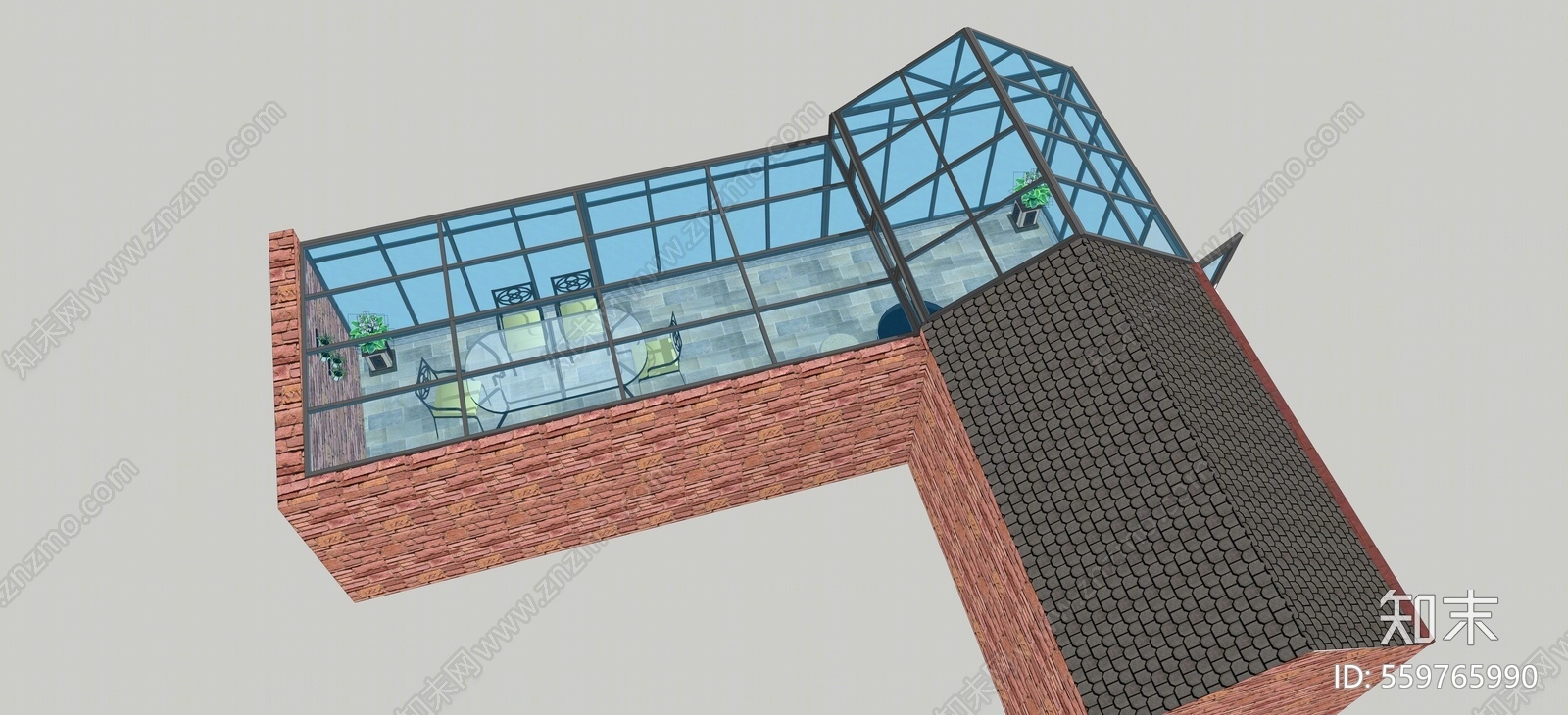 现代风格庭院景观阳光房SU模型下载【ID:559765990】