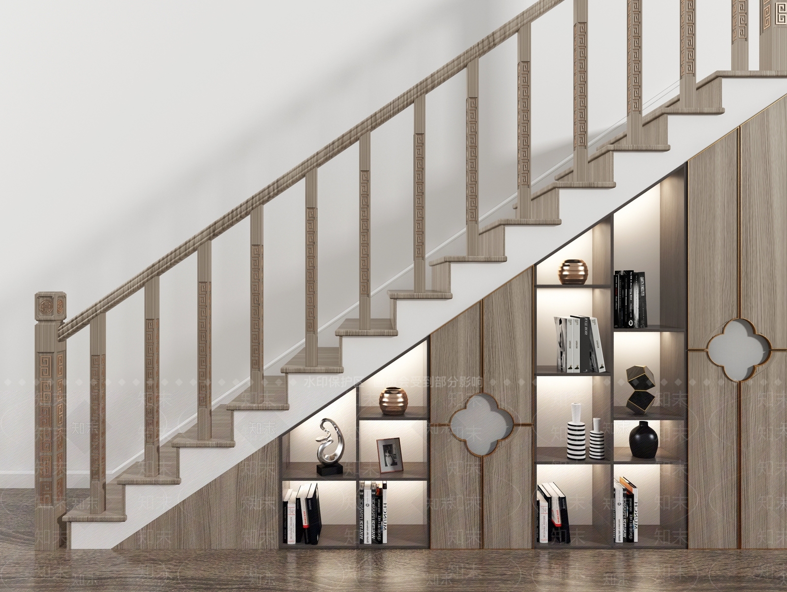 新中式楼梯储物柜3D模型下载【ID:859794752】