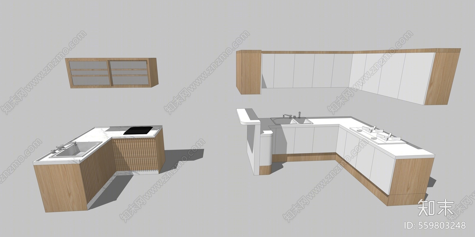 现代风格厨房橱柜组合SU模型下载【ID:559803248】