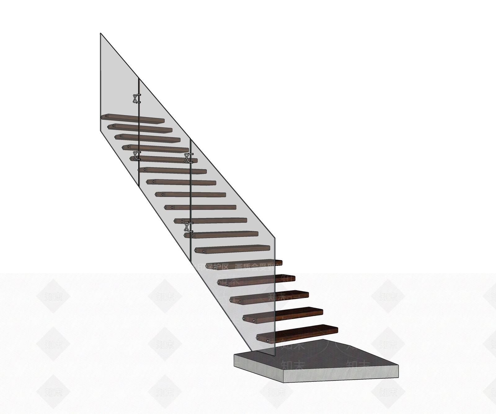 现代风格玻璃扶手楼梯SU模型下载【ID:359803991】