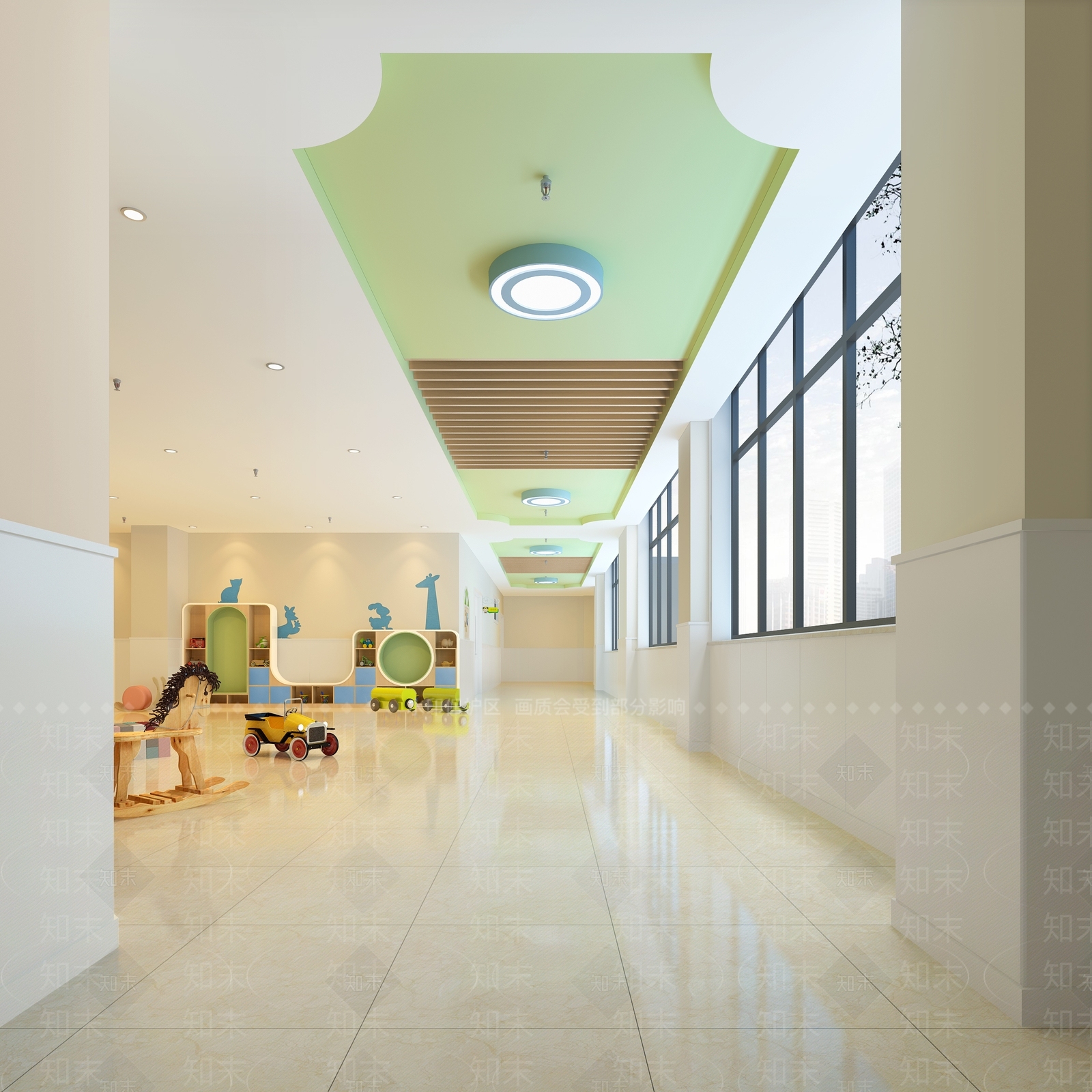 现代幼儿园教室走道3D模型下载【ID:559813817】