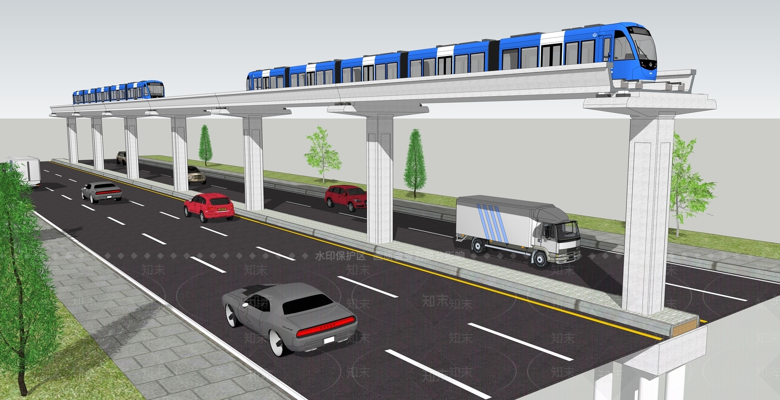 现代风格轻轨SU模型下载【ID:459813651】
