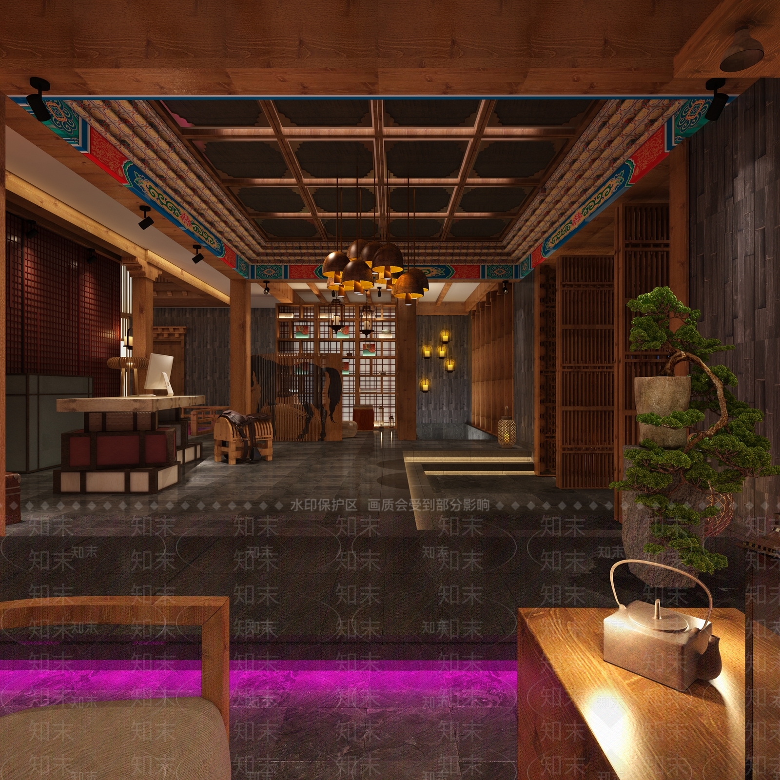 新中式大厅3D模型下载【ID:459850210】_知末3d模型网
