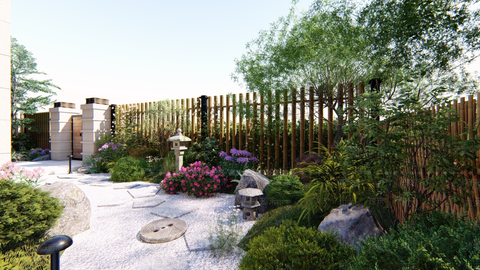 日式风格住宅景观SU模型下载【ID:559850441】