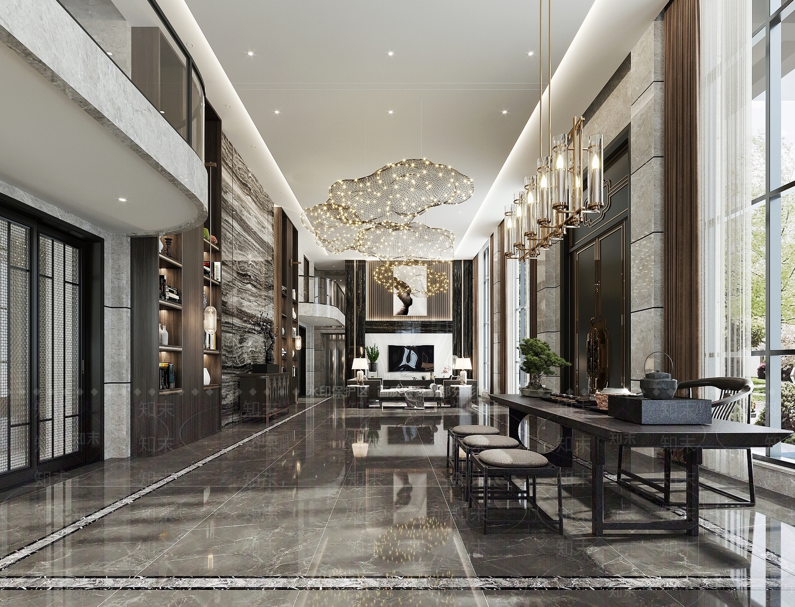 新中式别墅大厅3D模型下载【ID:759886813】