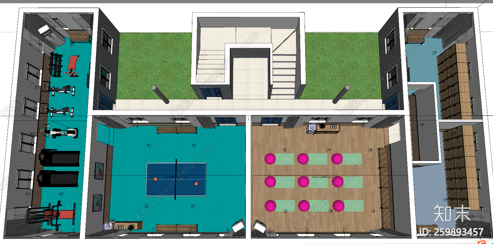 现代风格健身教室SU模型下载【ID:259893457】