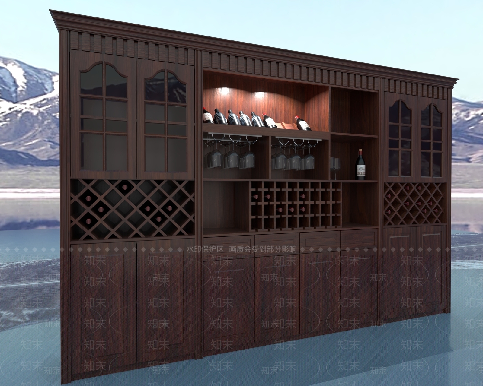 中式风格红酒柜SU模型下载【ID:259894559】