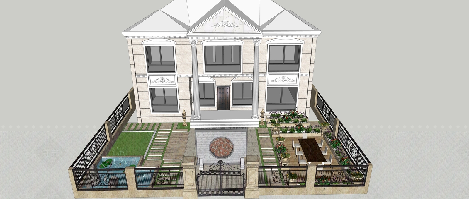 欧式风格独栋别墅景观SU模型下载【ID:259919370】