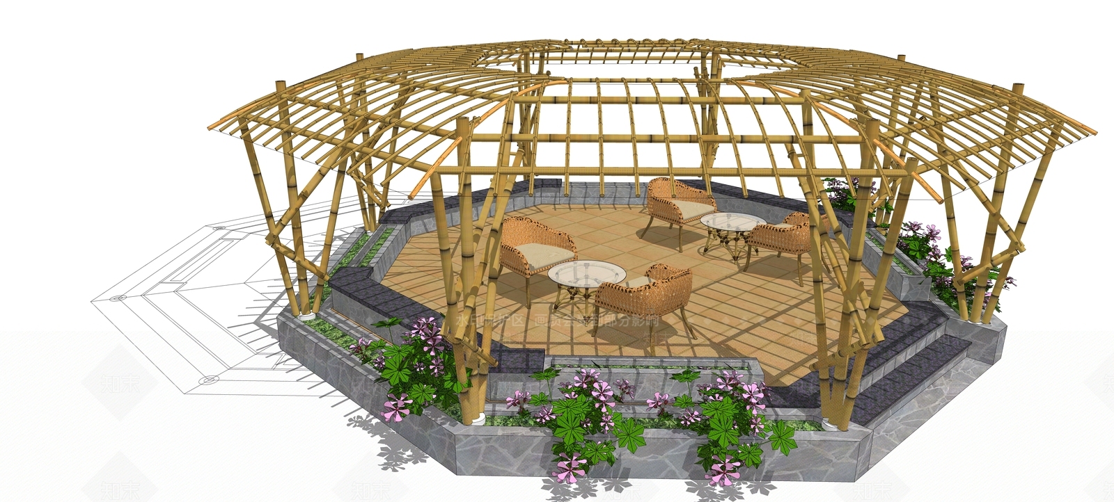 现代风格竹子廊架SU模型下载【ID:459920754】