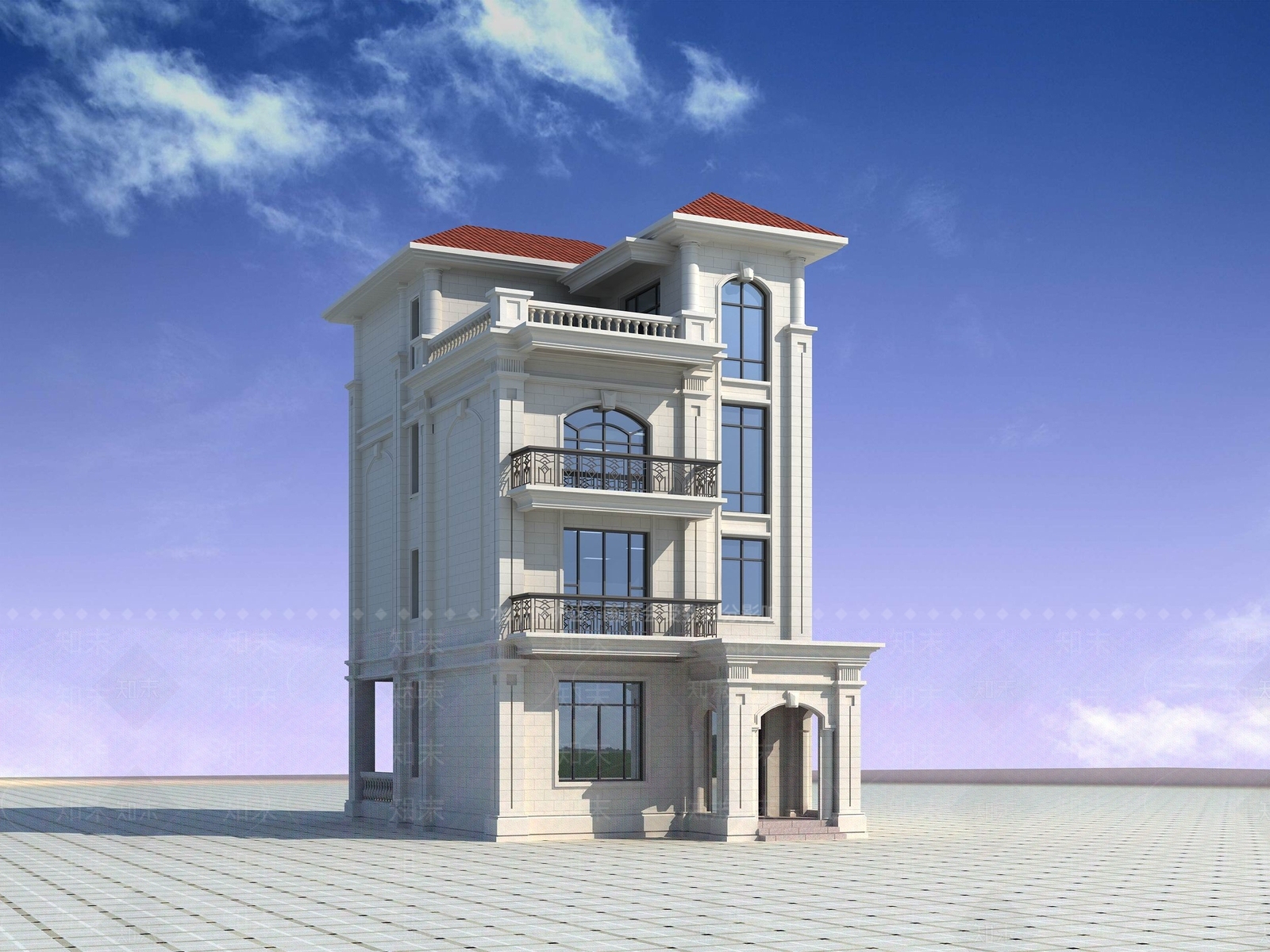 欧式古典格独栋别墅模型3D模型下载【ID:359925593】