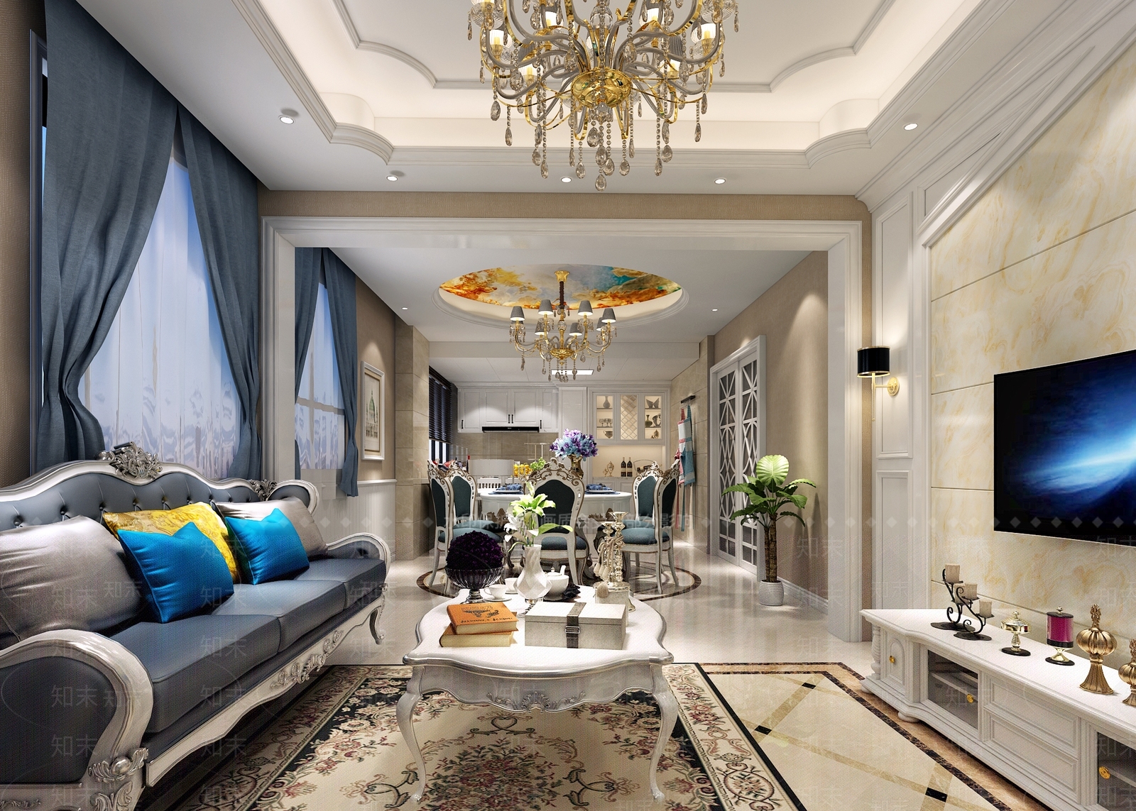 欧式古典样板客餐厅3D模型下载【ID:859931191】