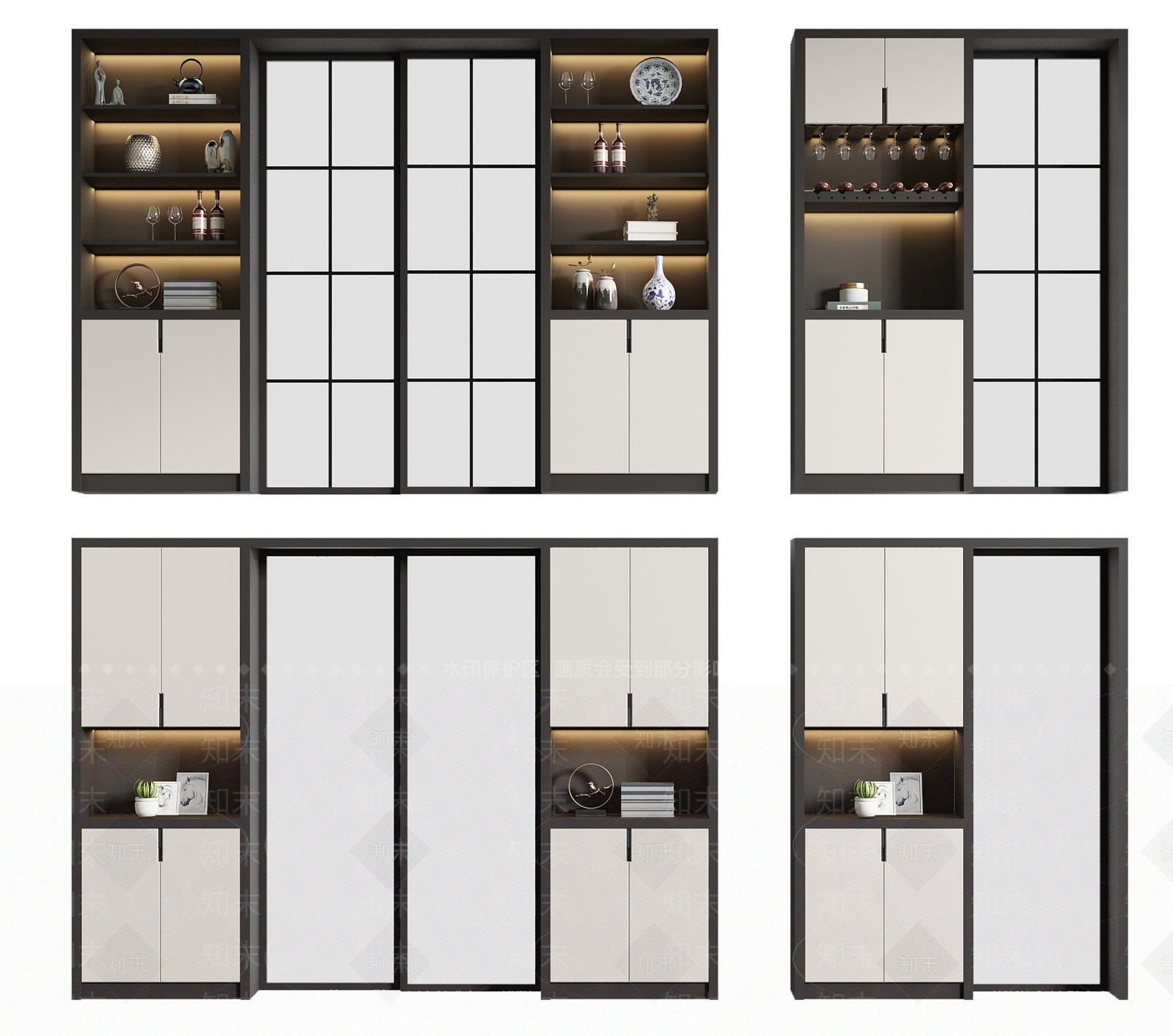 现代推拉门酒柜3D模型下载【ID:959933852】