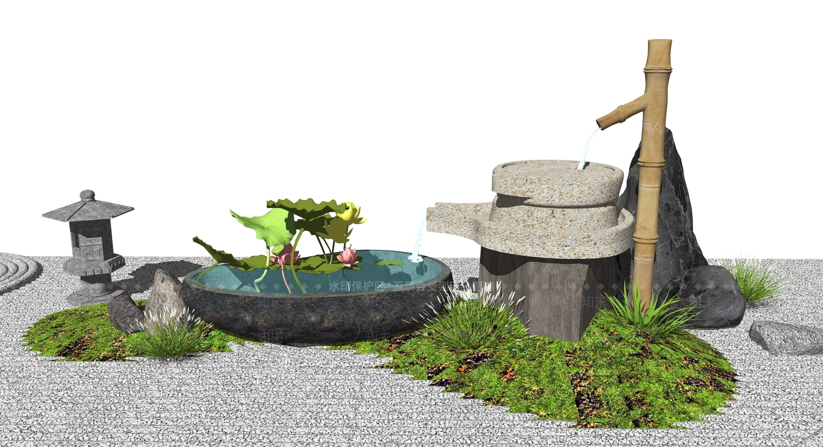 日式风格滨水景观SU模型下载【ID:660023076】