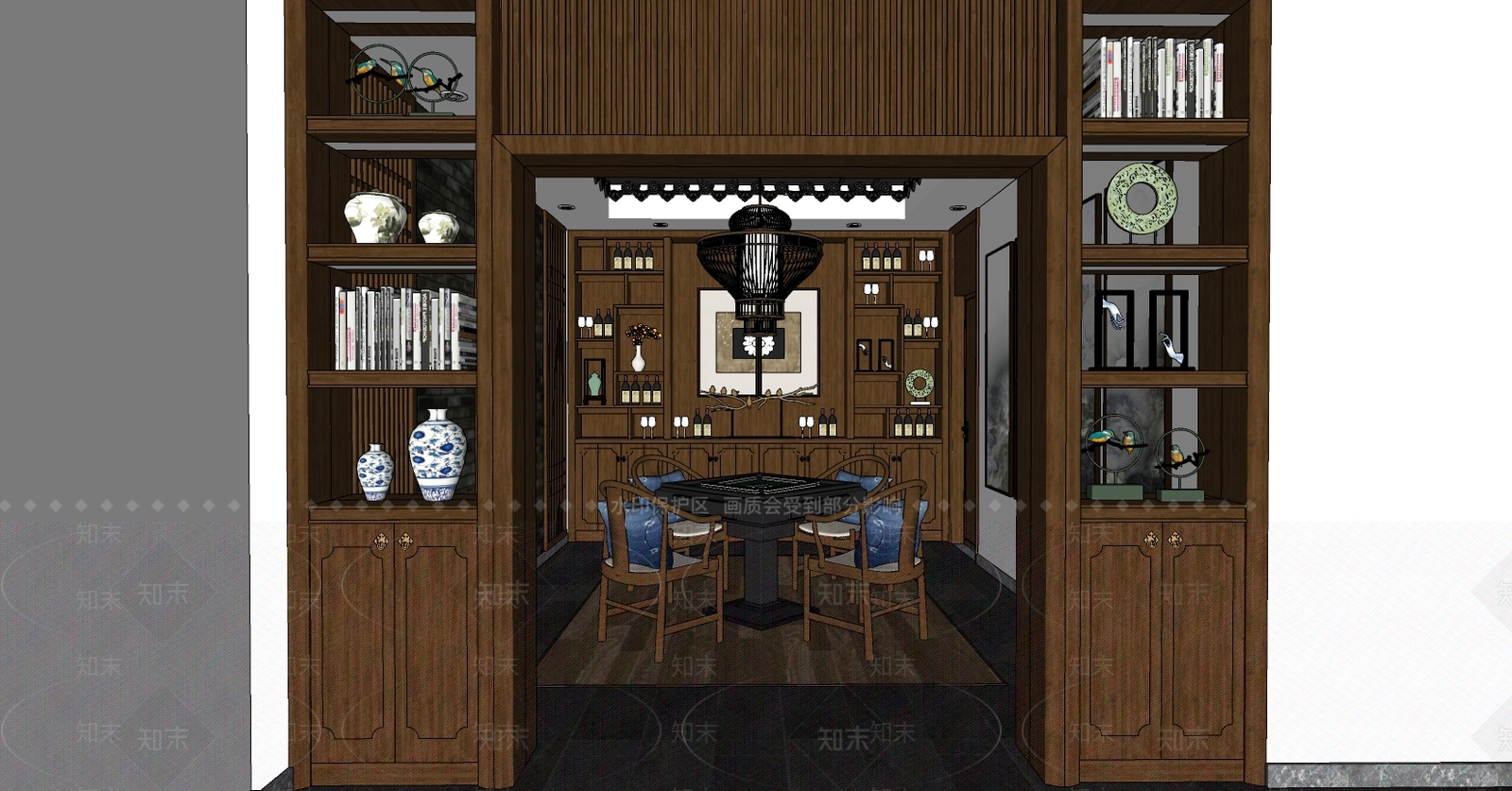 新中式风格麻将室SU模型下载【ID:559943809】