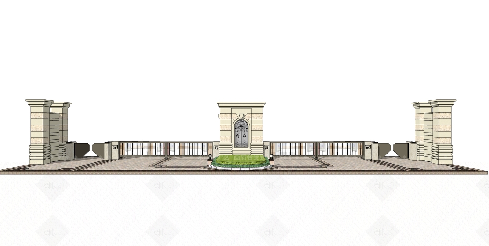 欧式门卫房入口大门SU模型下载【ID:960011195】