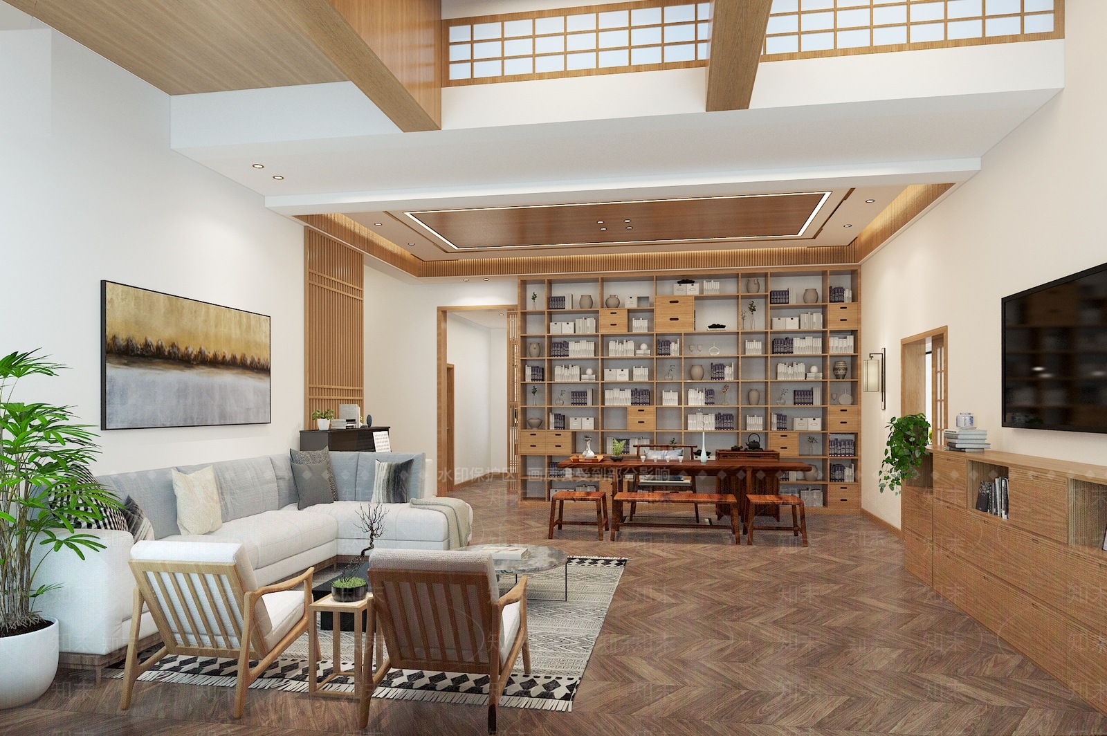 日式风格家居客厅3D模型下载【ID:760012879】