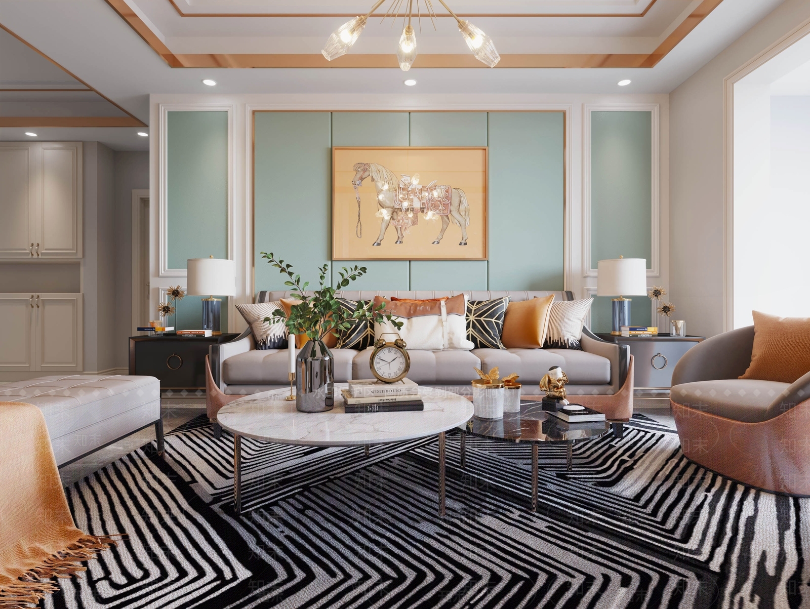 美式风格家居客厅3D模型下载【ID:760016790】