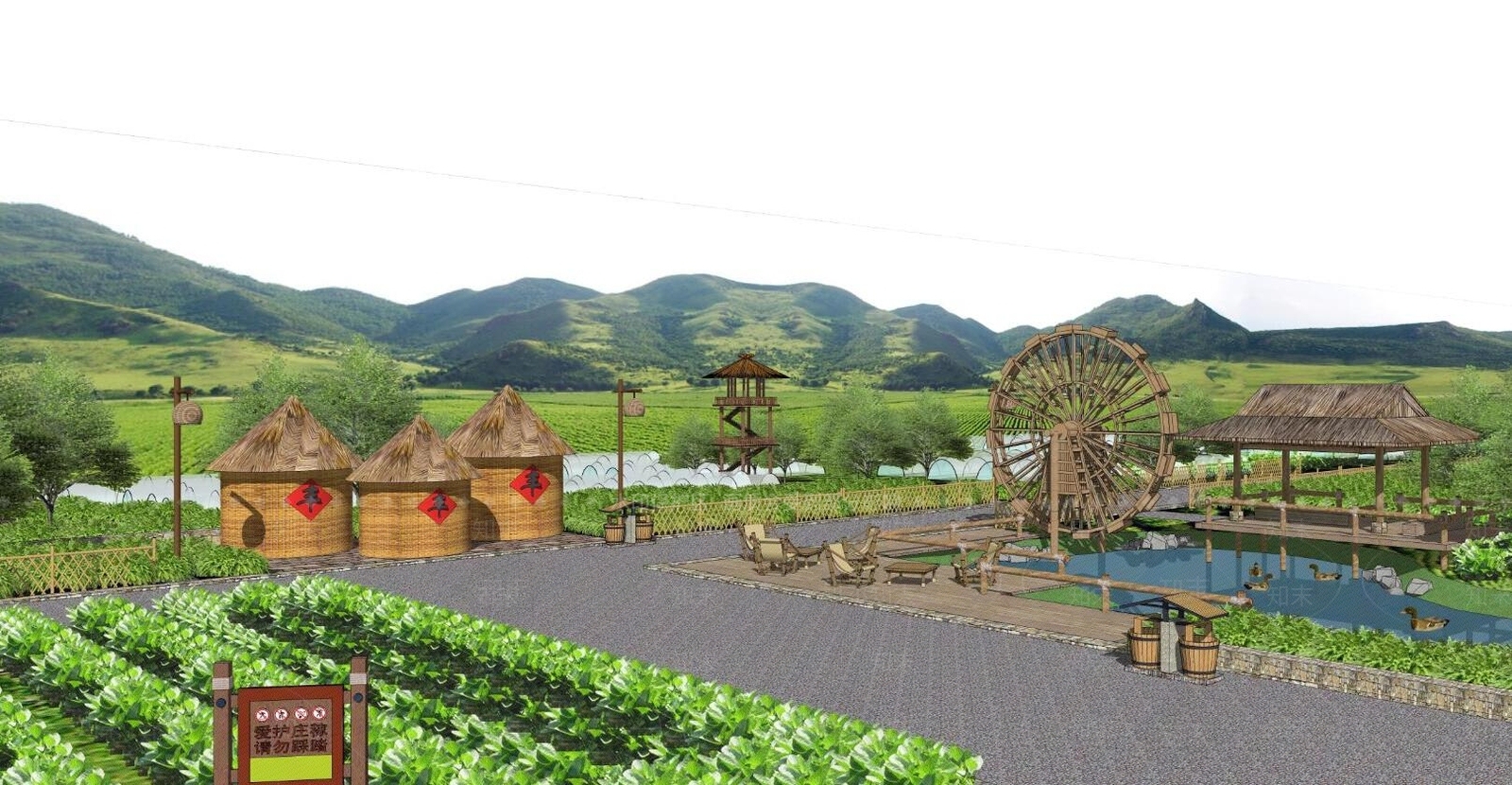 中式风格农业园景观建筑SU模型下载【ID:660018764】