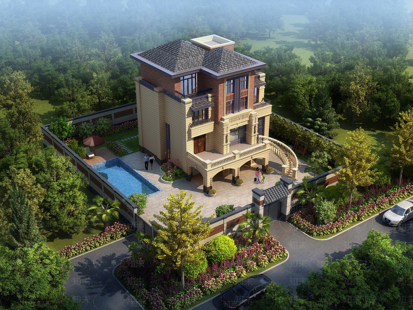 新中式风格独栋别墅3D模型下载【ID:360022531】
