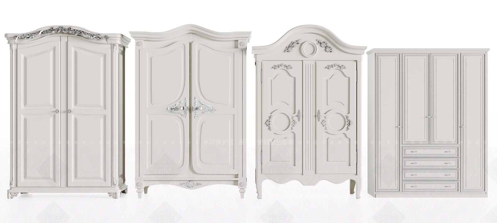 简欧雕花衣柜3D模型下载【ID:960041998】