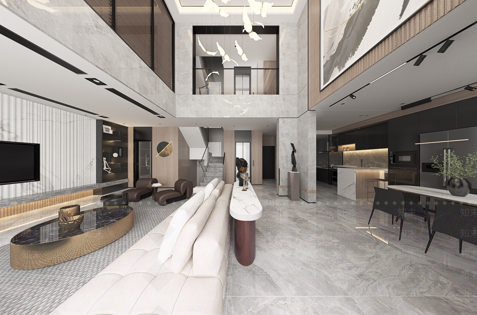 现代别墅大厅3D模型下载【ID:860048405】